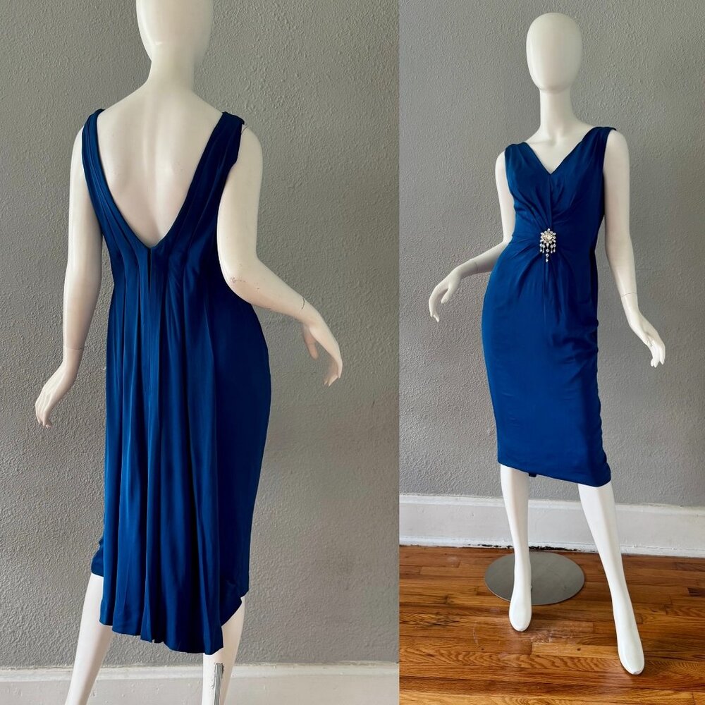 Vintage 50s 60s Blue Glam CEIL CHAPMAN Cocktail Designer Dress XS
